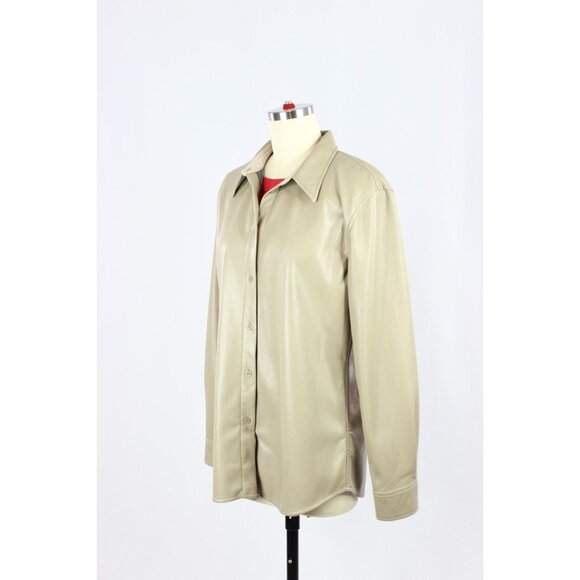 Aritzia BABATON Pelli Shiitake Taupe Beige Vegan Leather Shirt Jacket, Size M - Picture 4 of 16